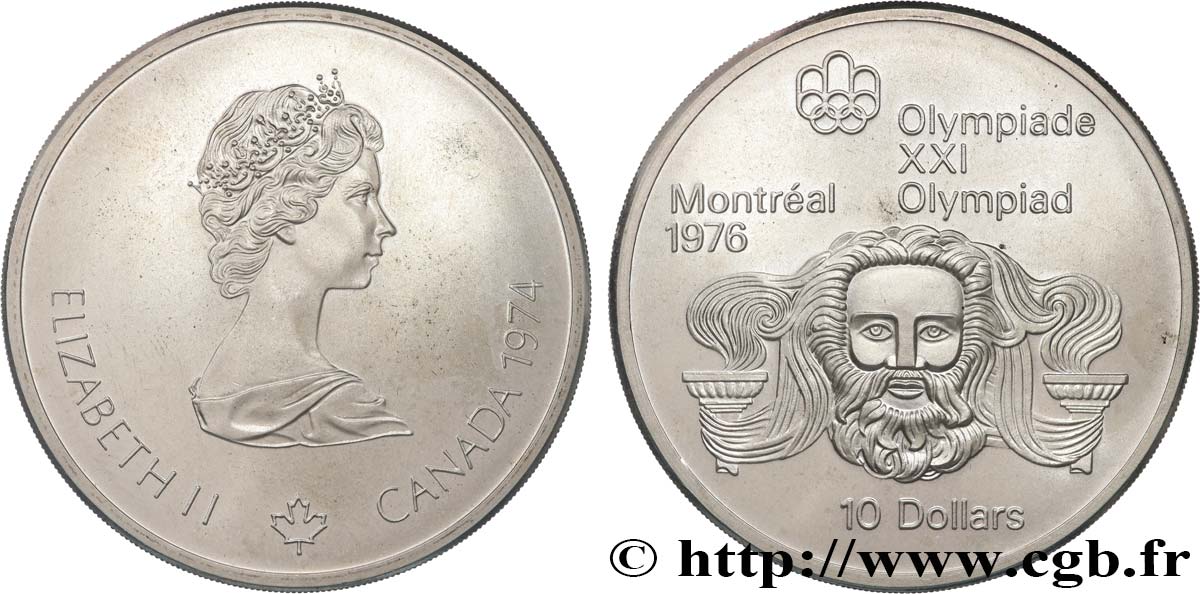 CANADA 10 Dollars JO Montréal 1976 tête de Zeus 1974  MS 