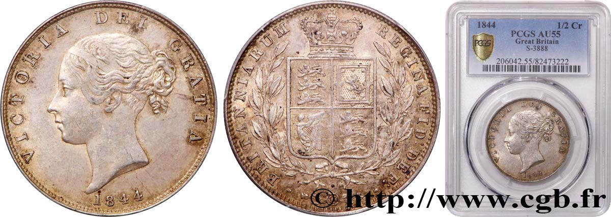 GRAN BRETAÑA - VICTORIA 1/2 Crown 1844 Londres EBC55 PCGS