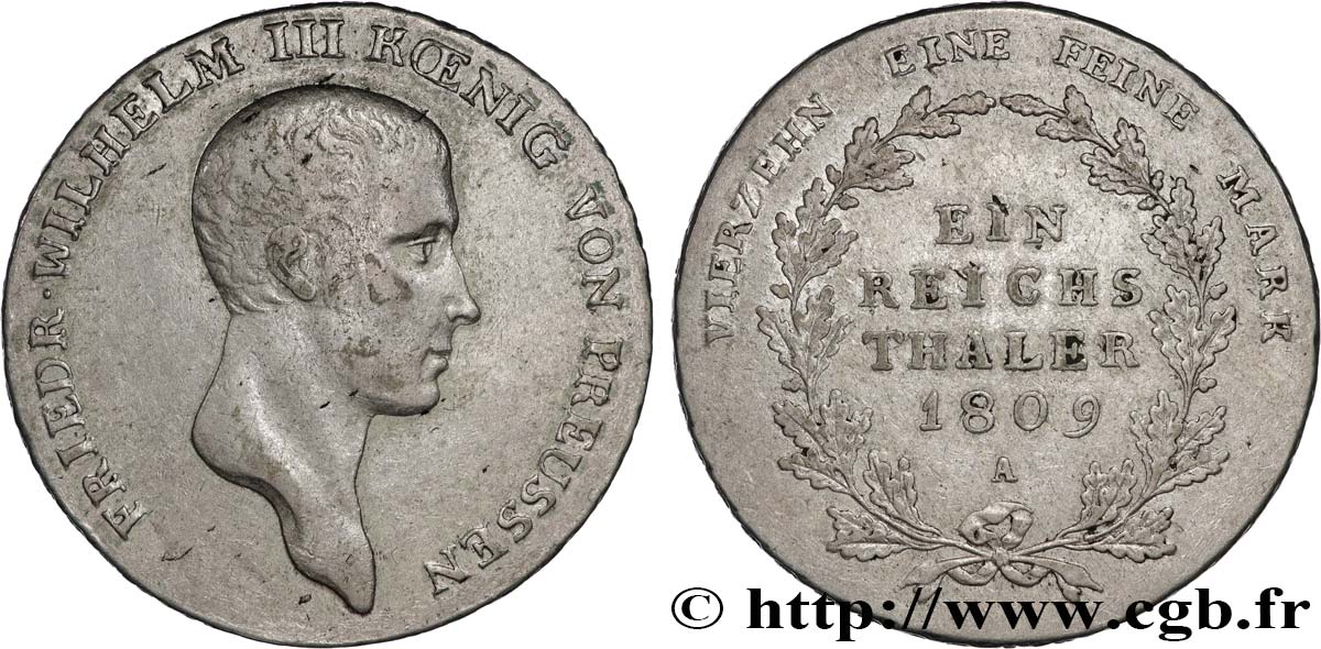 GERMANY - PRUSSIA Thaler Frédéric-Guillaume III 1809 Berlin VF 