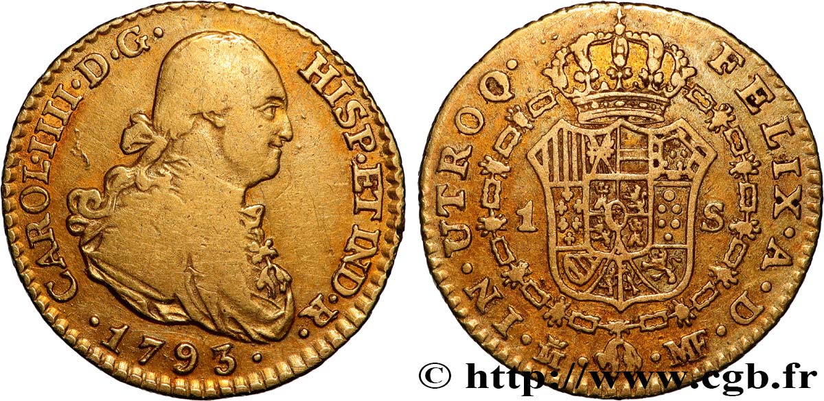 ESPAGNE - ROYAUME D ESPAGNE - CHARLES IV 1 Escudo 1793 Madrid TB+ 