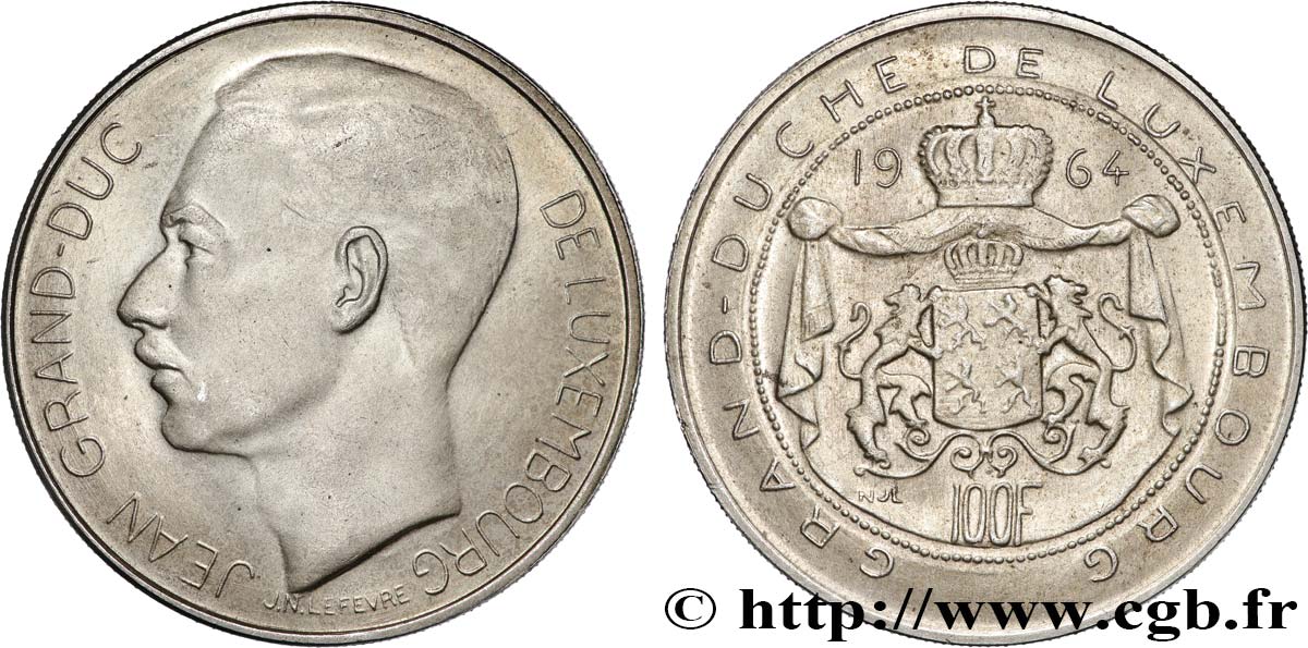 LUXEMBOURG 100 Francs Grand-Duc Jean 1964  SUP 