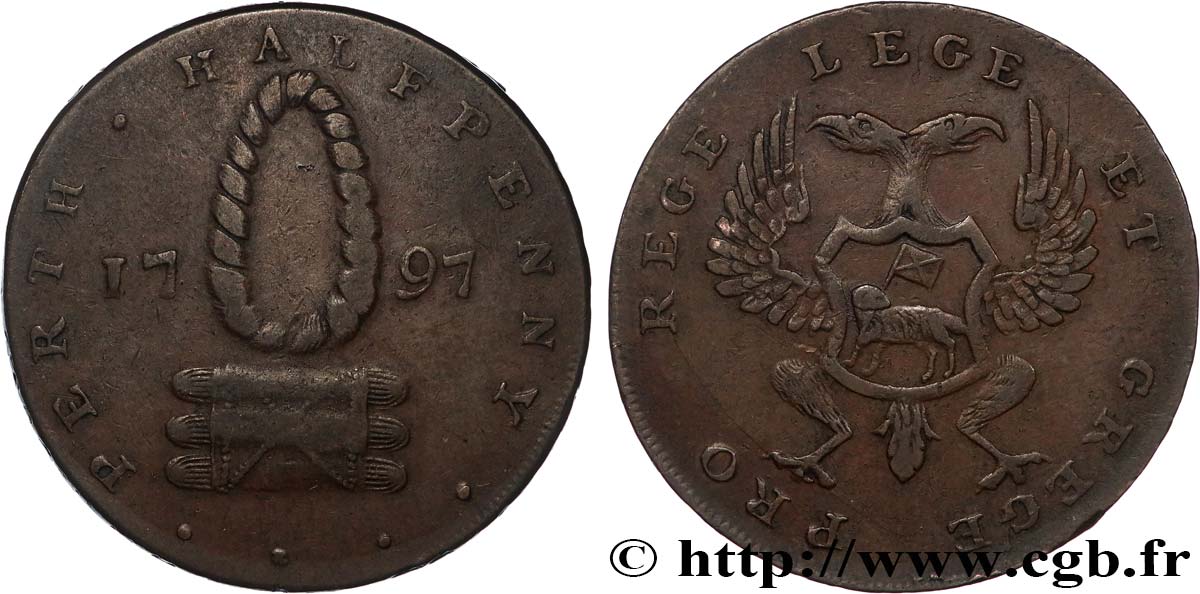 BRITISH TOKENS 1/2 Penny Perth (Ecosse, Perthshire) 1797  XF 