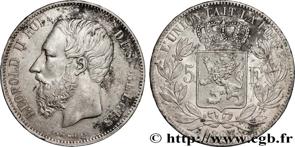 BELGIQUE - ROYAUME DE BELGIQUE - LÉOPOLD II 5 Francs 1868  TTB+ 