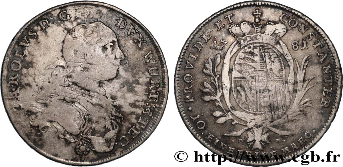 ALLEMAGNE - ROYAUME DE WURTTEMBERG - CHARLES - EUGÈNE Thaler 1781 Stuttgart TB+/TTB 