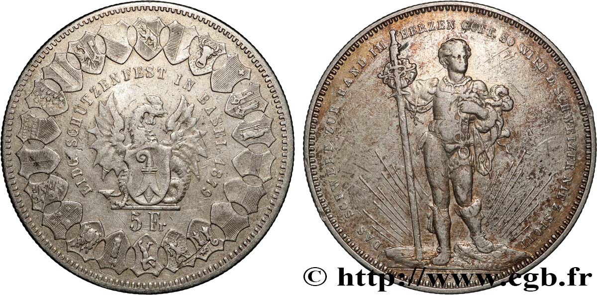 SUIZA 5 Francs, monnaie de Tir, Bâle 1879  MBC 