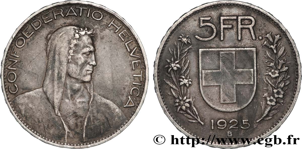 SCHWEIZ 5 Francs berger 1925 Berne SS 