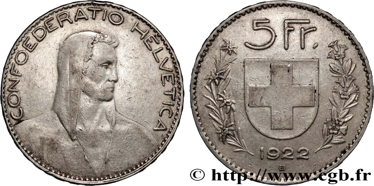 SVIZZERA  5 Francs Berger 1922 Berne q.BB 