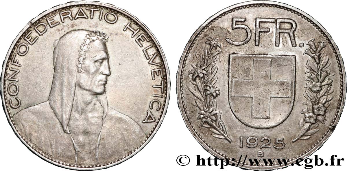 SWITZERLAND 5 Francs berger 1925 Berne XF 