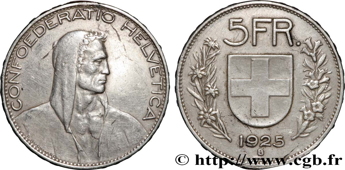 SVIZZERA  5 Francs berger 1925 Berne BB 