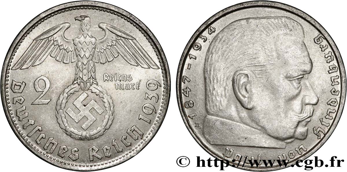 ALLEMAGNE 2 Reichsmark swastika 1939 Vienne - B TTB+ 