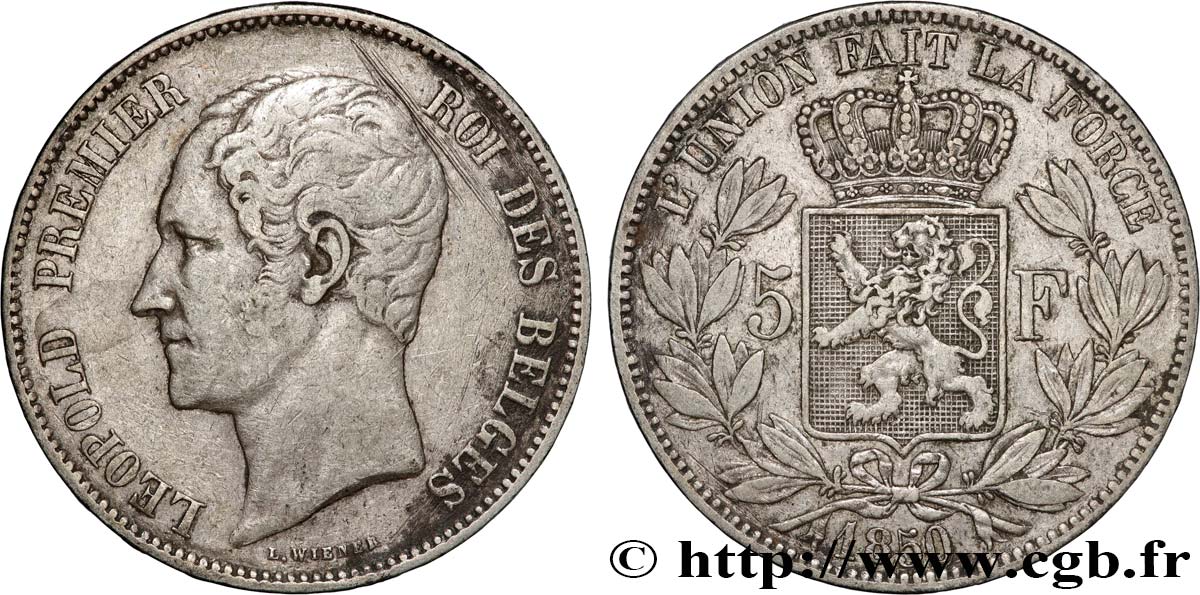 BELGIQUE - ROYAUME DE BELGIQUE - LÉOPOLD Ier 5 Francs  1850  MBC 