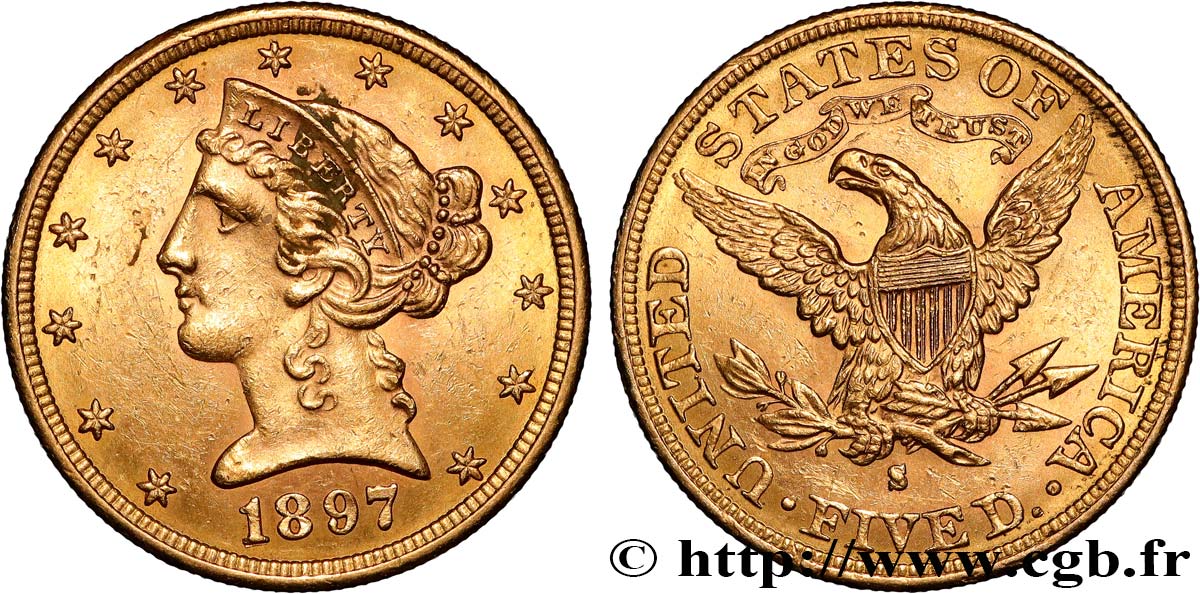 ÉTATS-UNIS D&nbsp;AMÉRIQUE 5 Dollars &nbsp;Liberty&nbsp; 1897 San Francisco SPL 