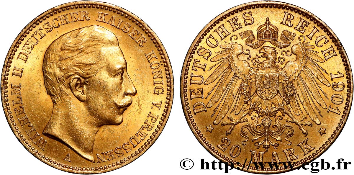GERMANIA - REGNO DI PRUSSIA - GUGLIELMO II 20 Mark 1901 Berlin MS 