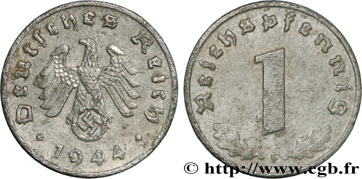 GERMANY 1 Reichspfennig aigle et swastika 1944 Stuttgart XF 