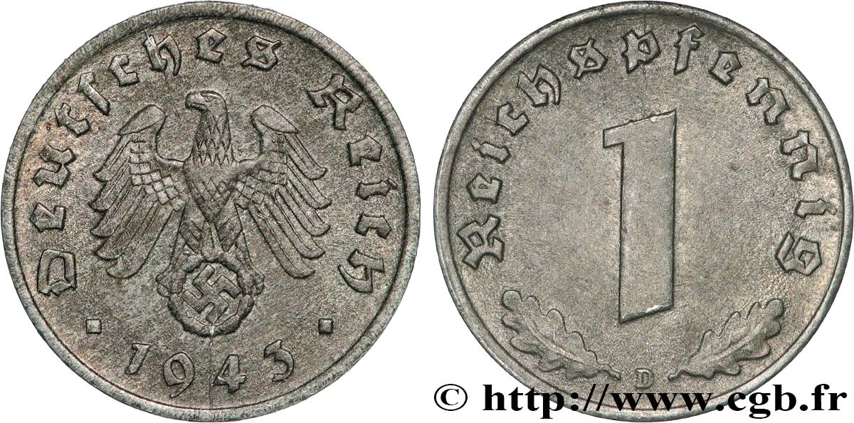 GERMANIA 1 Reichspfennig aigle et swastika 1943 Munich BB 