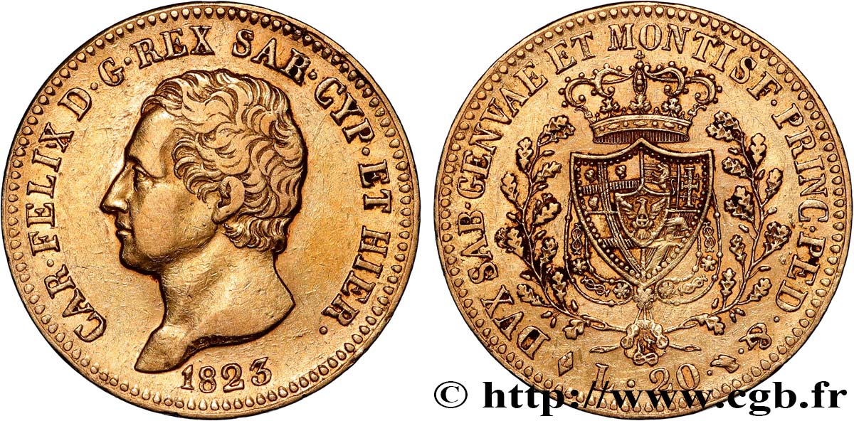 ITALIA - REGNO DE SARDINIA 20 Lire Charles-Félix 1823 Turin BB 
