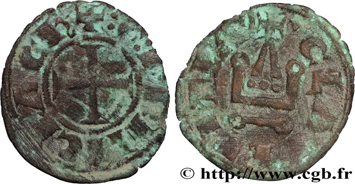 CROISADES - PRINCIPAUTÉ D ACHAÏE - GUILLAUME II DE VILLEHARDOUIN Denier n.d. Glarentsa BC+ 