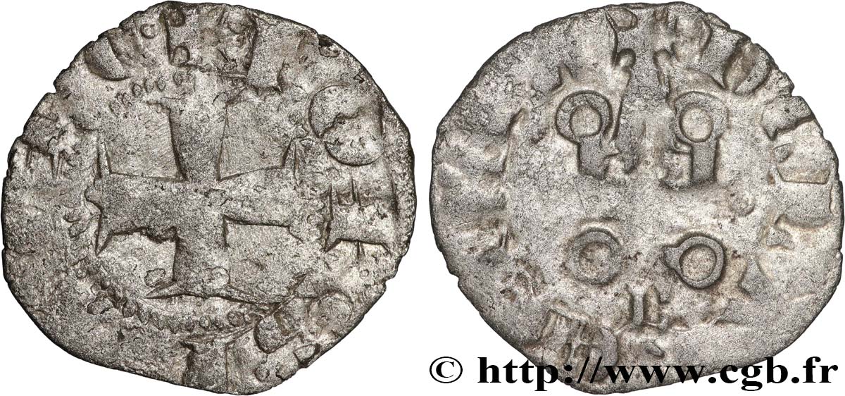 CROISADES - PRINCIPAUTÉ D&nbsp;ACHAÏE - CHARLES II D&nbsp;ANJOU Denier n.d. Glarentsa q.BB 