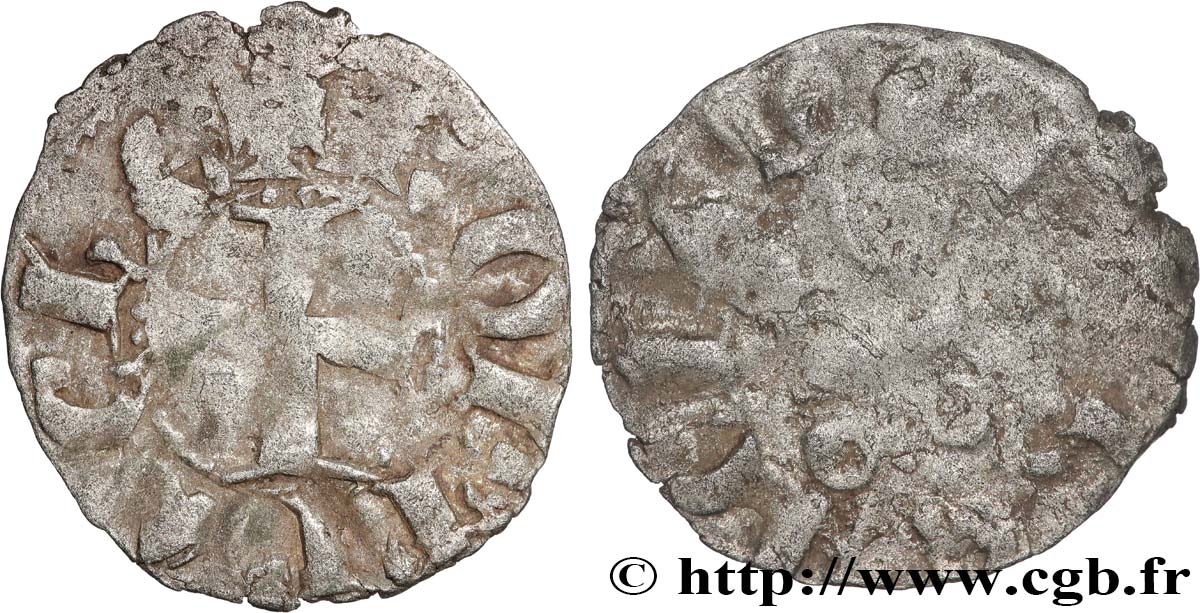 CROISADES - PRINCIPAUTÉ D&nbsp;ACHAÏE - FLORENT DE HAINAUT Denier n.d.  MB 