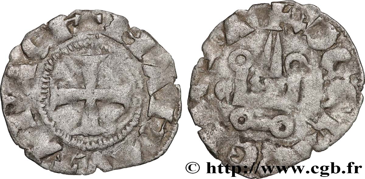 CRUSADES - PRINCIPALITY OF ACHAEA - MATHILDE OF HAINAUT Denier tournois n.d.  VF 