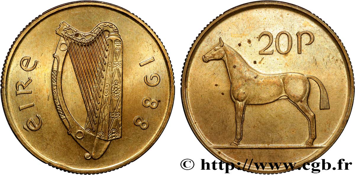 IRLANDA 20 Pence 1988 Dublin EBC 