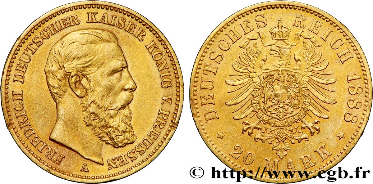 ALLEMAGNE - ROYAUME DE PRUSSE - FRÉDÉRIC III 20 Mark  1888 Berlin AU 