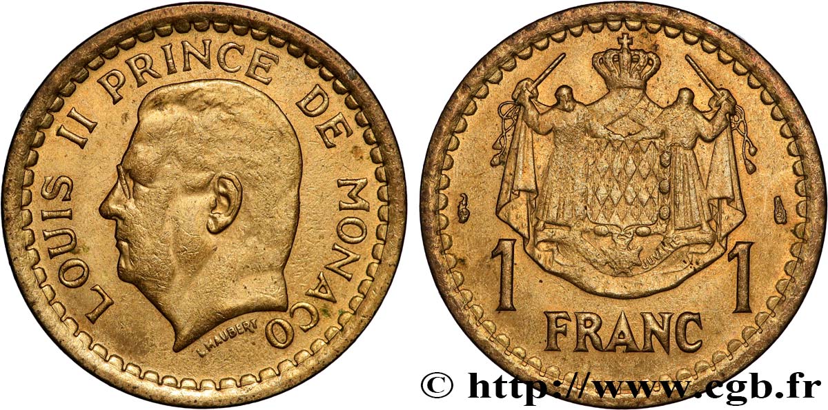 MONACO 1 Franc Louis II / armes (1943) Paris XF 