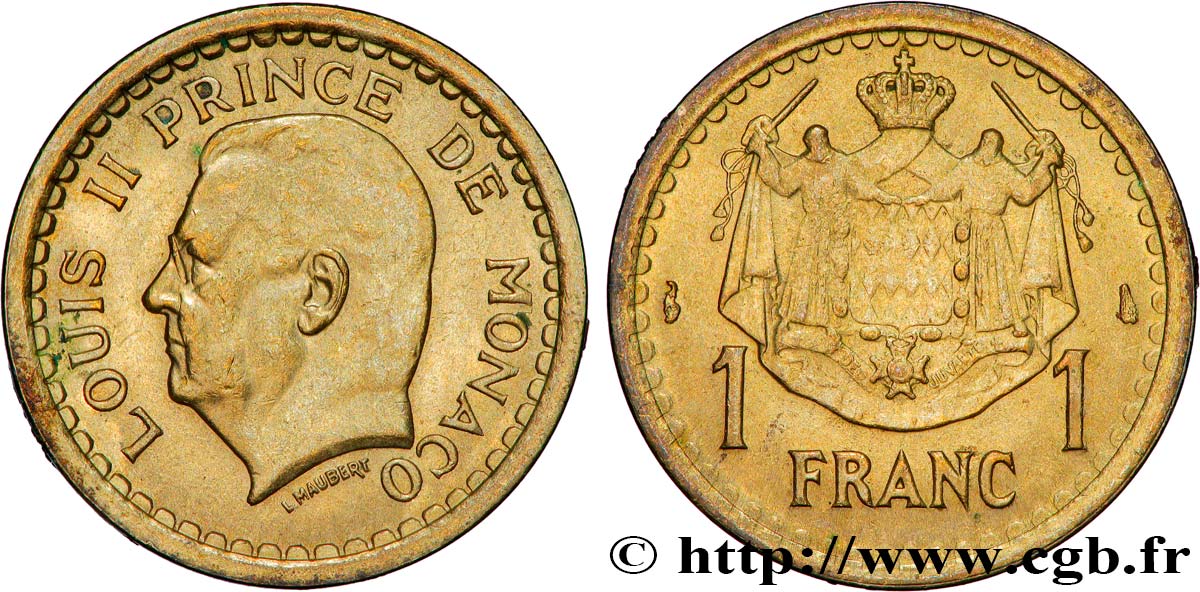MONACO 1 Franc Louis II / armes (1943) Paris BB 