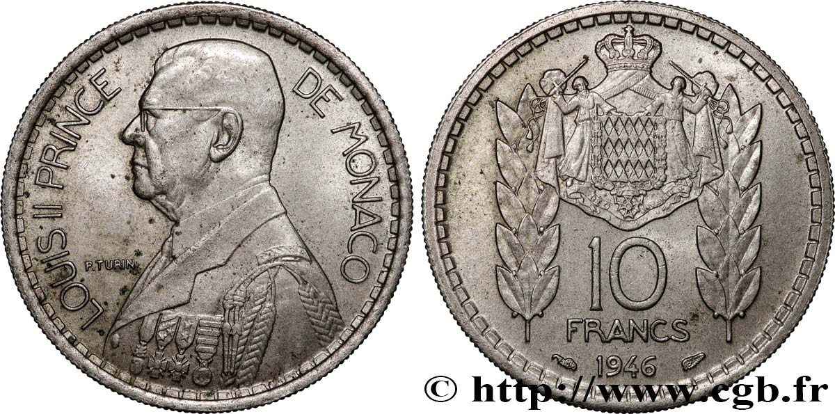 MONACO 10 Francs Louis II 1946 Paris AU 