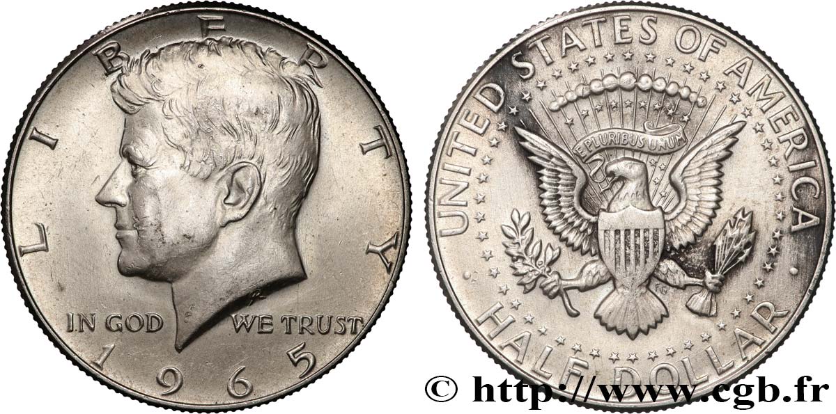 UNITED STATES OF AMERICA 1/2 Dollar Kennedy 1965 Philadelphie AU 