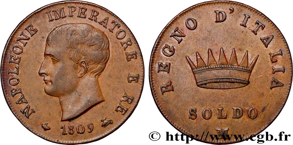 ITALIE - ROYAUME D ITALIE - NAPOLÉON Ier 1 Soldo 1809 Milan TTB+ 