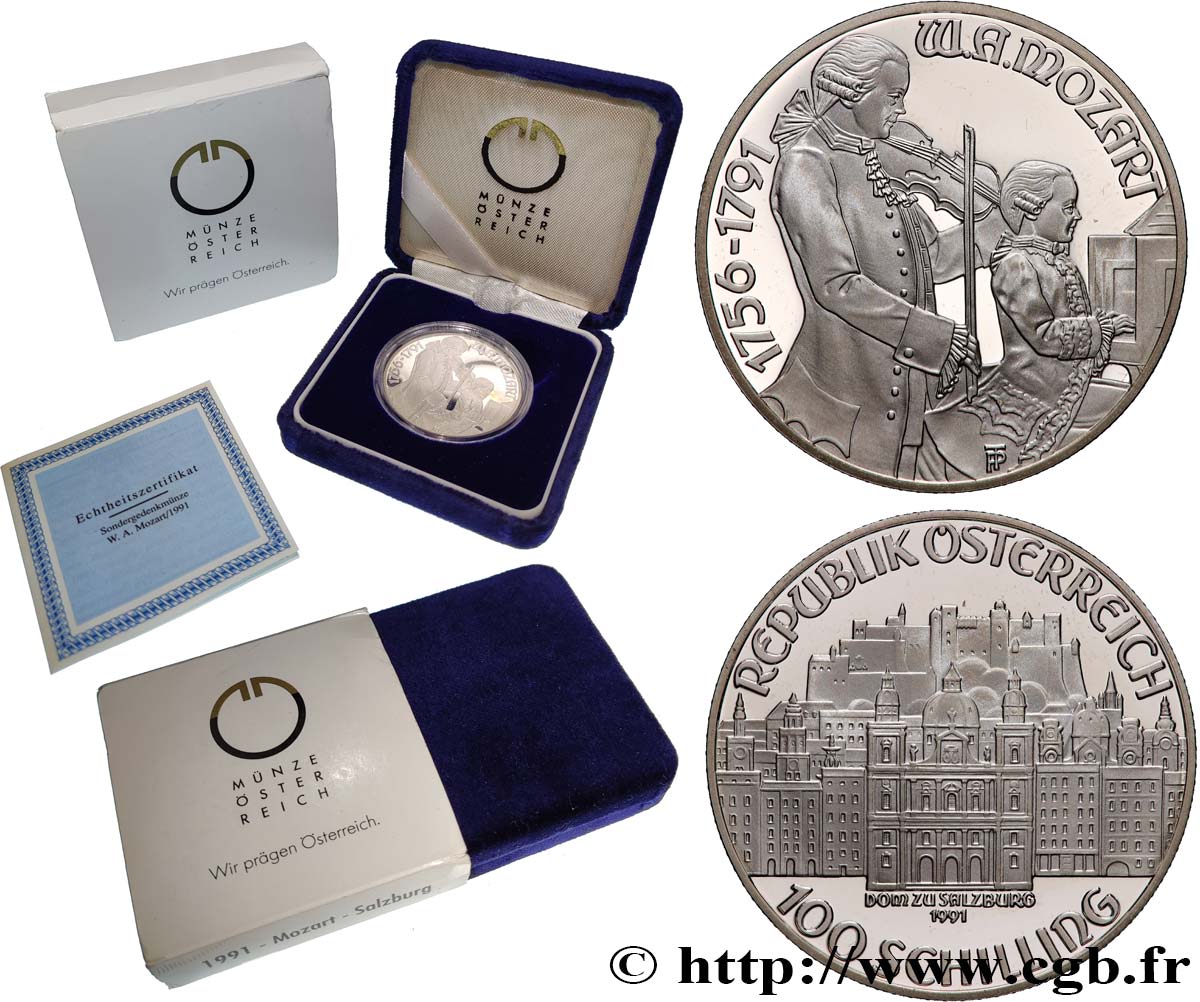 AUTRICHE 100 Schilling Proof Mozart - Salzbourg 1991  FDC 