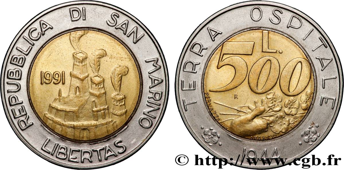 SAN MARINO 500 Lire carrier / Saint Marin recevant le mont Titano 1994 Rome - R EBC 