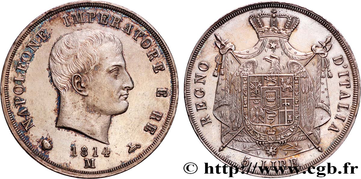 ITALIA - REGNO D ITALIA - NAPOLEONE I 5 Lire 1814 Milan SPL 