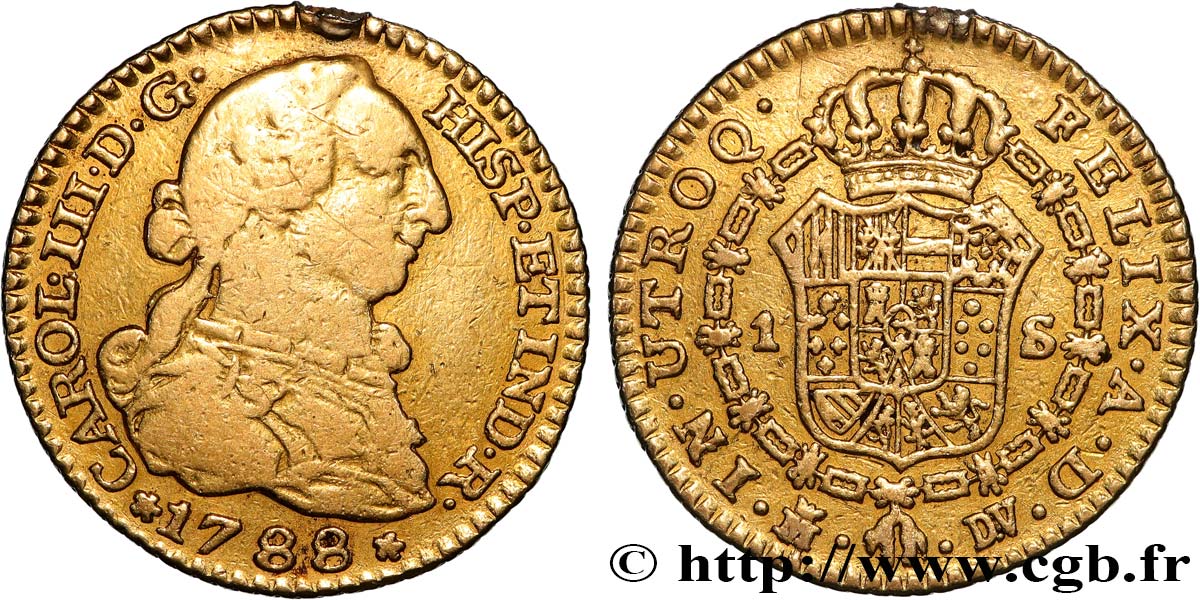 ESPAGNE - ROYAUME D ESPAGNE - CHARLES III 1 Escudo  1788 Madrid TB/TB+ 