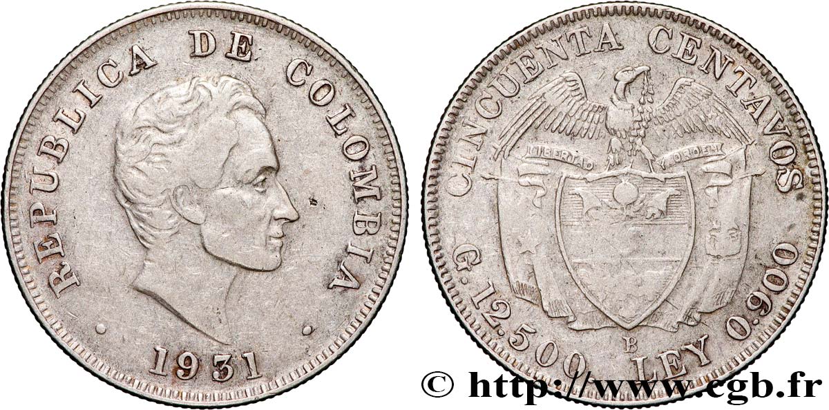 COLOMBIA 50 Centavos 1931 Bogota XF 