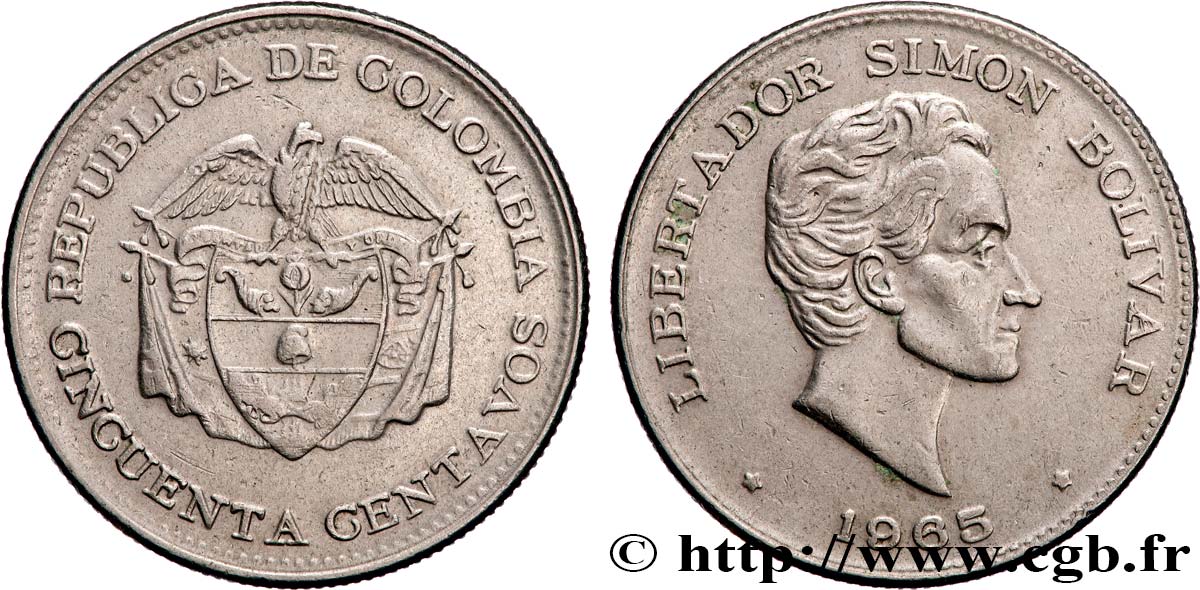 COLOMBIA 50 Centavos 1965  MBC+ 
