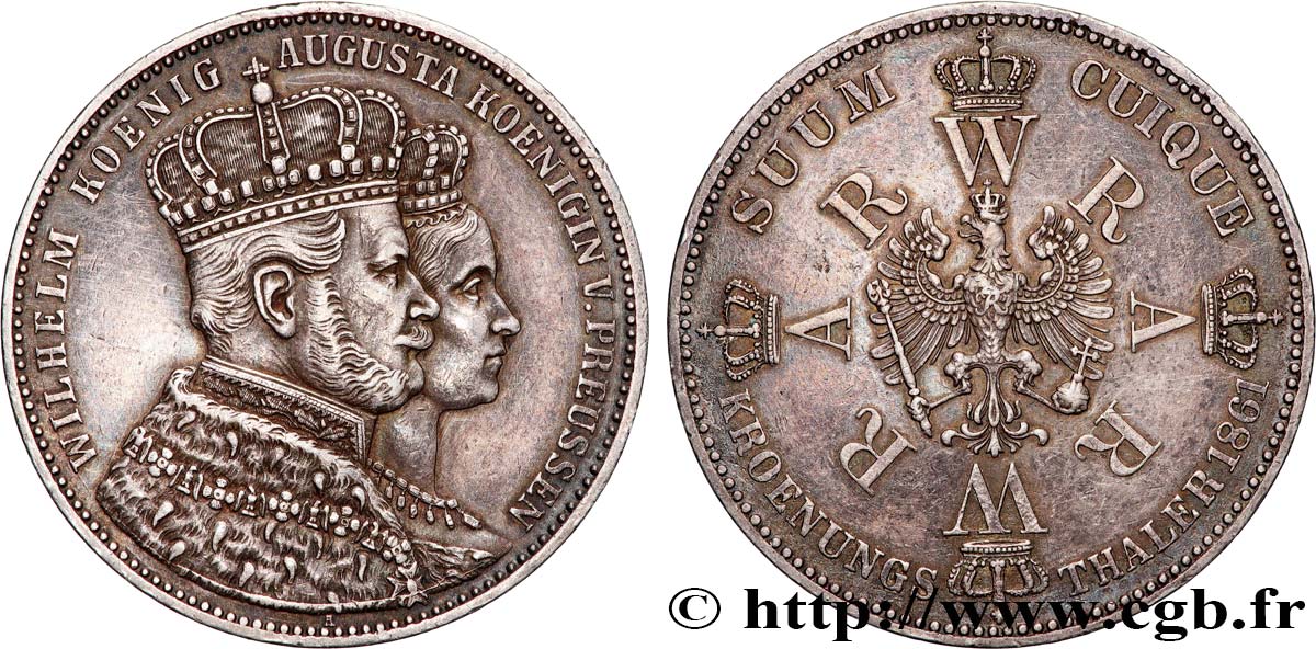 ALLEMAGNE - PRUSSE 1 Thaler couronnement de Guillaume Ier et Augusta 1861 Berlin TTB+ 