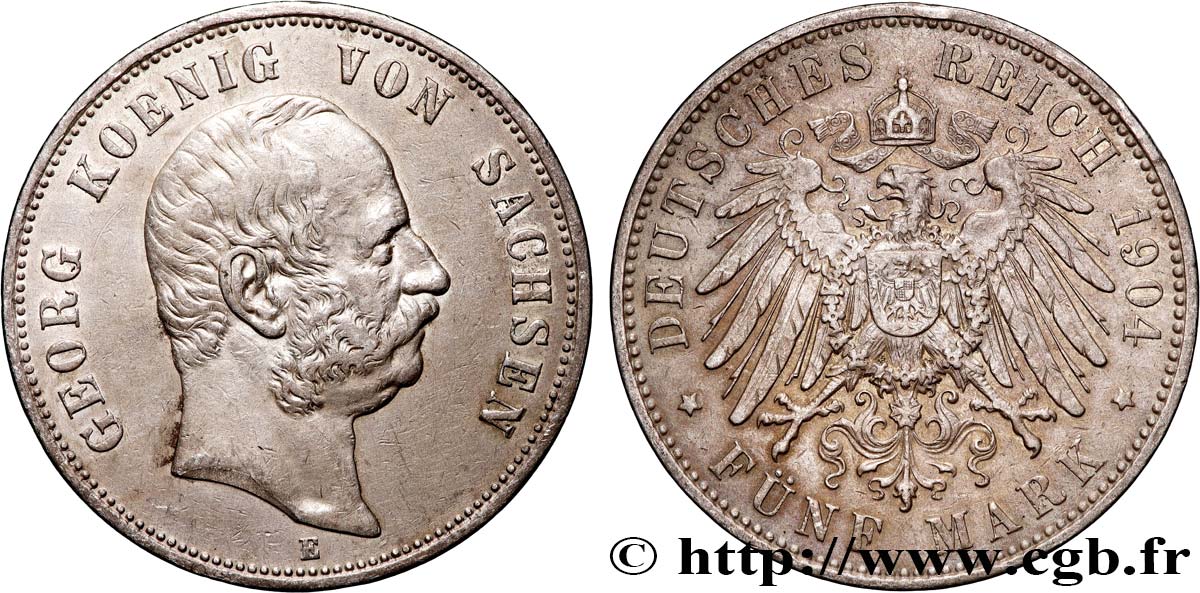 GERMANY - KINGDOM OF SAXONY - GEORGE 5 Mark  1904 Muldenhütten  XF 