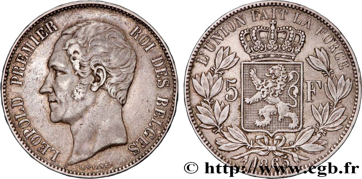 BELGIQUE - ROYAUME DE BELGIQUE - LÉOPOLD Ier 5 Francs  1865  TTB 