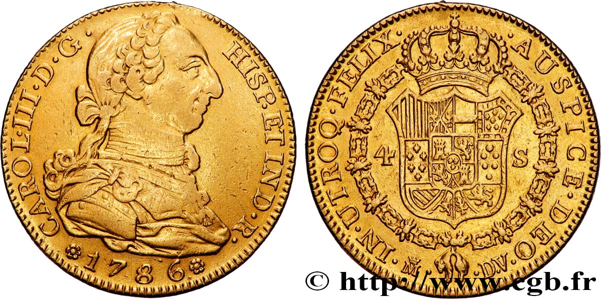 ESPAÑA - REINO DE ESPAÑA - CARLOS III 4 Escudos  1786 Madrid MBC 