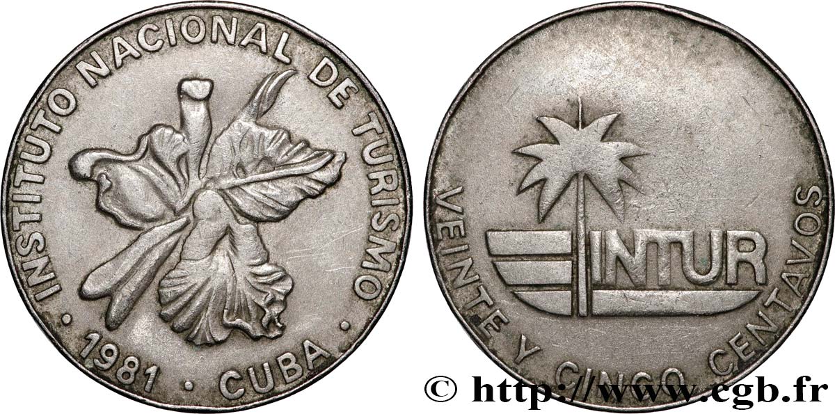 CUBA 25 Centavos monnaie pour touristes Intur 1981  TTB 