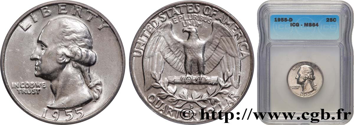 ESTADOS UNIDOS DE AMÉRICA 1/4 Dollar Georges Washington 1955 Denver SC64 autre