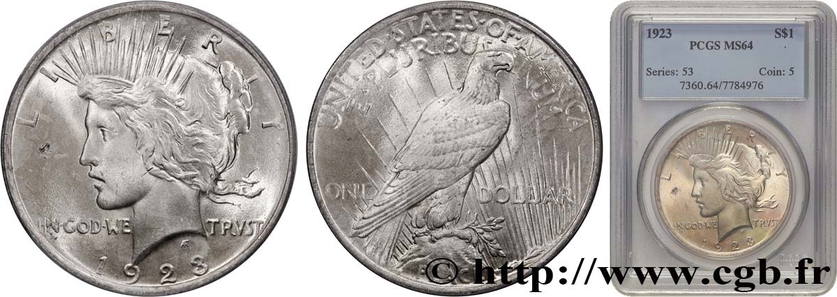 ESTADOS UNIDOS DE AMÉRICA 1 Dollar Peace 1923 Philadelphie SC64 PCGS