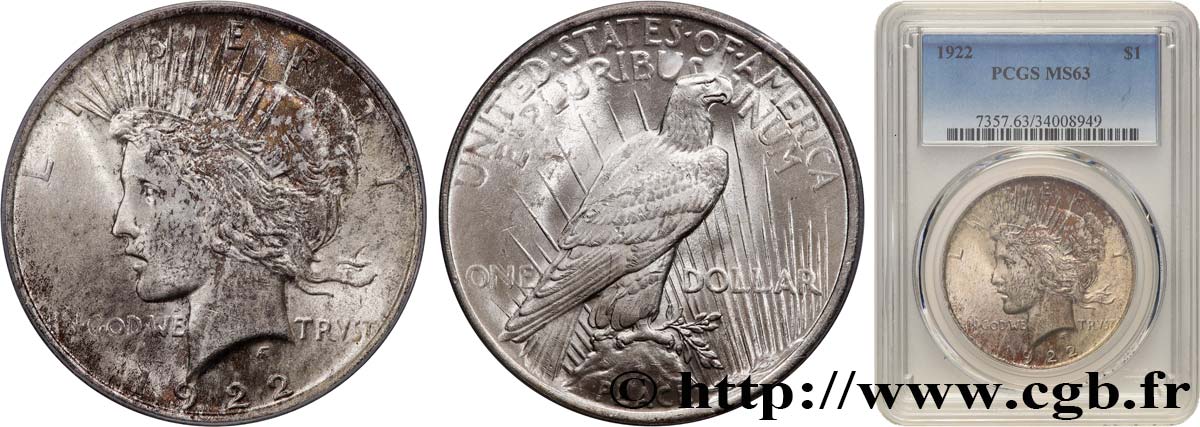 ÉTATS-UNIS D AMÉRIQUE 1 Dollar Peace 1922 Philadelphie SPL63 PCGS