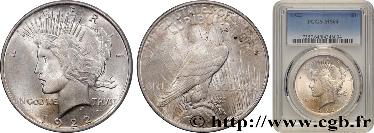 STATI UNITI D AMERICA 1 Dollar Peace 1922 Philadelphie MS64 PCGS