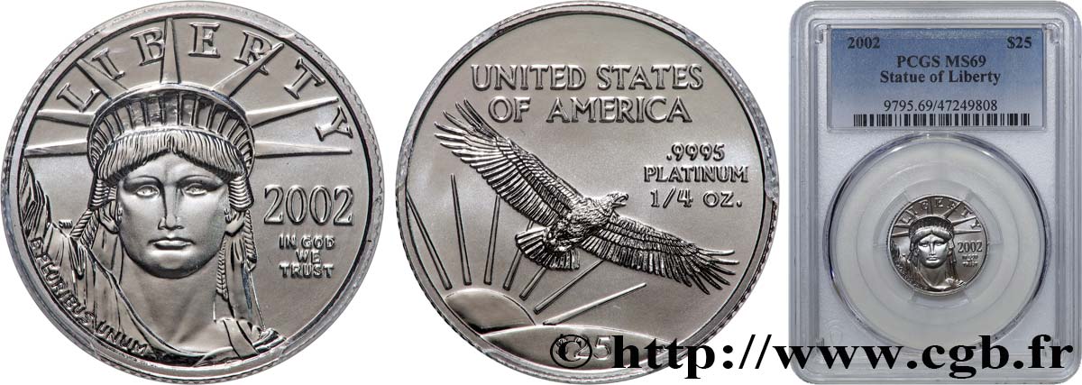 UNITED STATES OF AMERICA 25 Dollars Proof American Platinum Eagle 2002  MS69 PCGS