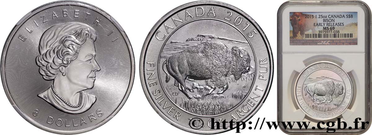 CANADá
 8 Dollars Bison 2015  FDC69 NGC