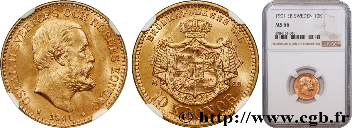 SUÈDE - ROYAUME DE SUÈDE - OSCAR II 10 Kronor  1901 Stockholm FDC66 NGC