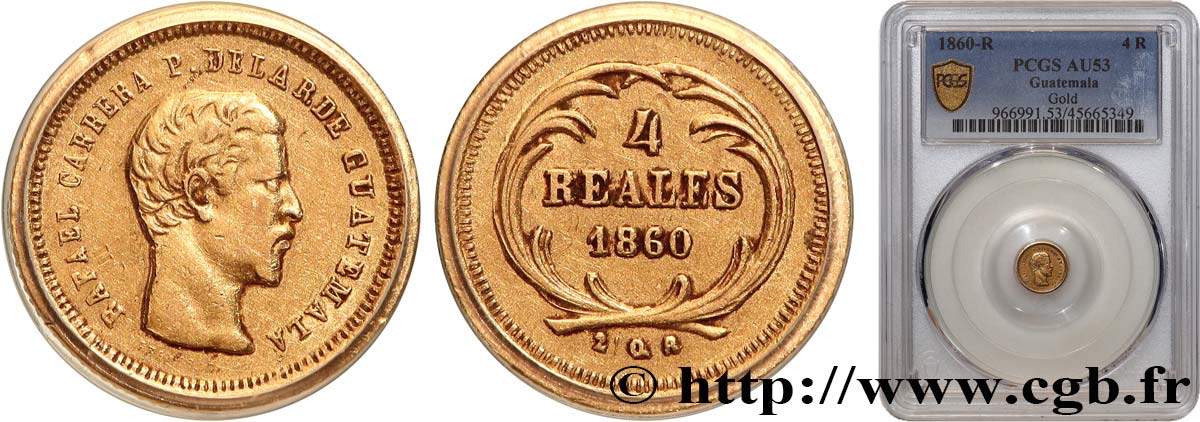 RÉPUBLIQUE DU GUATEMALA 4 Reales 1860 Guatemala city AU53 PCGS